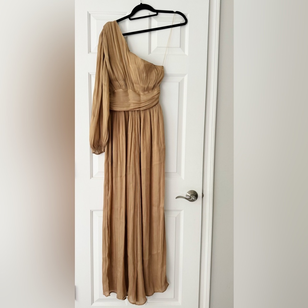 Anthropologie One-Shoulder Metallic Wide-Leg Jumpsuit, Size 4 - Picture 11 of 14